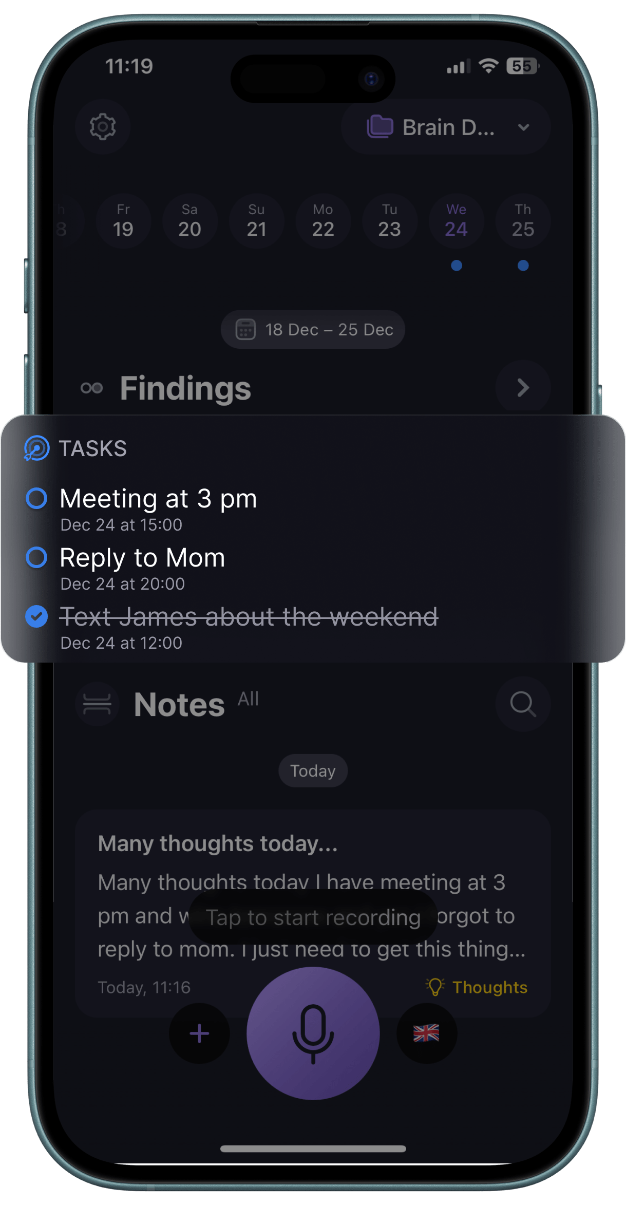Tasks extraction feature