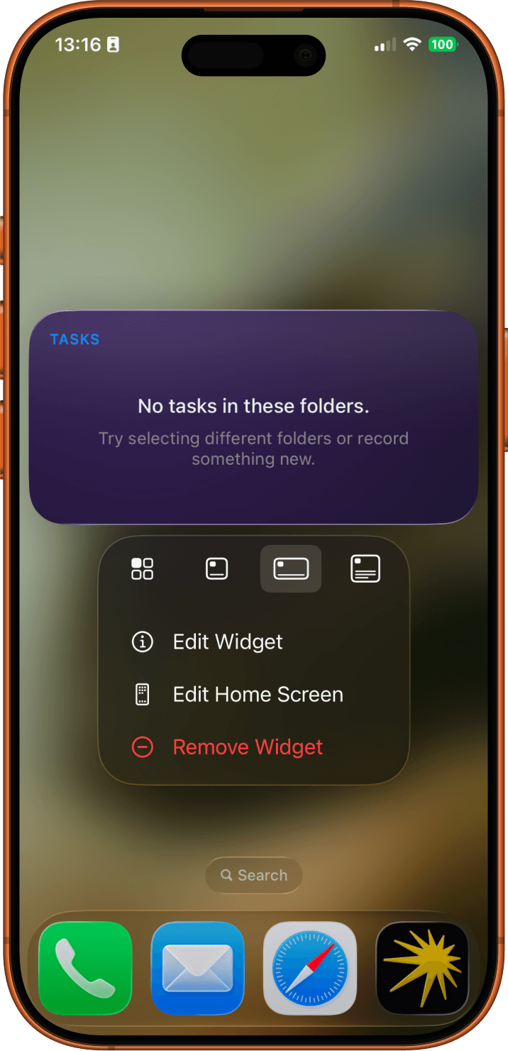 Edit Widget context menu